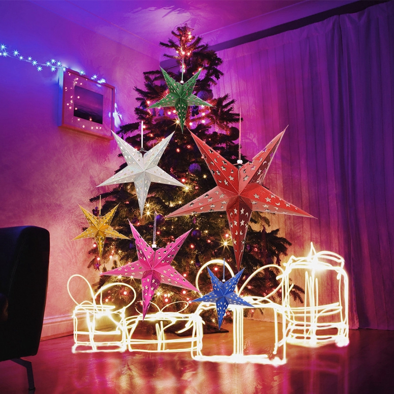 [HOT]ปีใหม่กระดาษแข็ง Star ตกแต่ง Xmas 3D ดาวห้าแฉกแขวนจี้ต้นคริสต์มาสแขวนตกแต่งดาวห้างสรรพสินค้าบ้านสําหรับคริสต์มาส