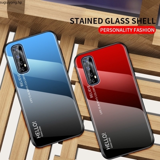 Realme 7 7 Pro เคสแข็ง ไล่ระดับสี กระจกนิรภัย ด้านหลัง ขอบซิลิโคนนิ่ม กันกระแทก เคสโทรศัพท์