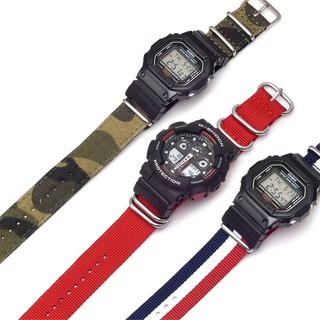 สายไนล่อน สายนาโต้ ห่วงสีเงิน สำหรับ G Shock พร้อมอะแด็บเตอร์สาย แถมเครื่องมือถอดสายและสปริงบาร์