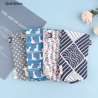 Qukiblue กระเป๋าใส่ขวดน้ํา ผ้าฝ้าย ผ้าลินิน พิมพ์ลายดอกไม้ สไตล์โมเดิร์น แบบพกพา