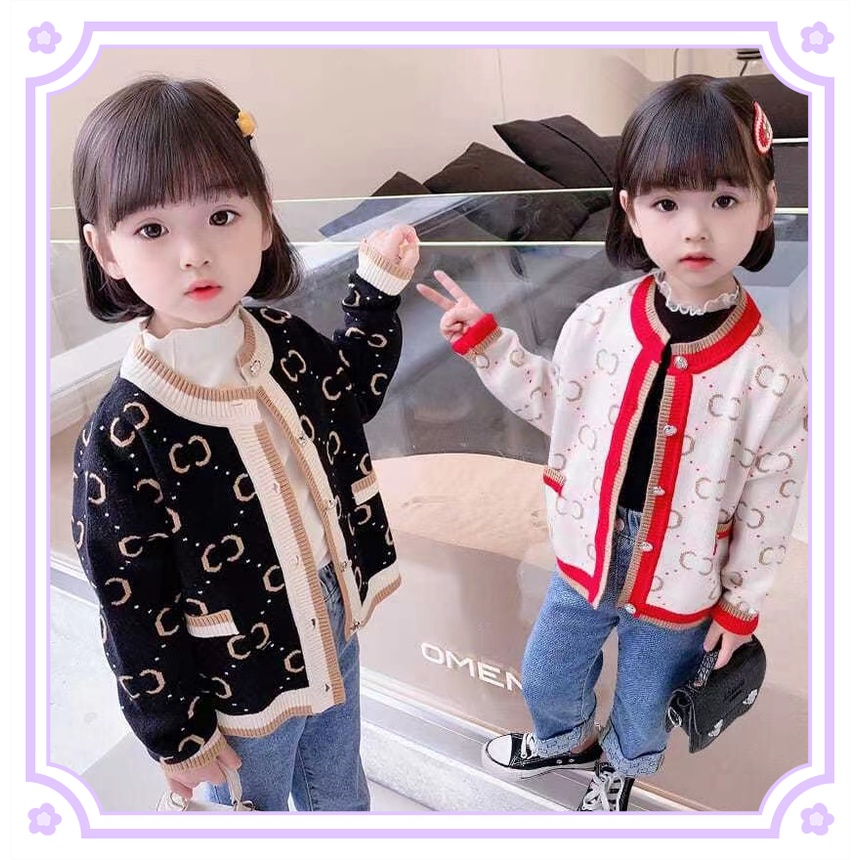 เสื้อคาร์ดิแกนถักเด็กผู้หญิง 2022 แจ็คเก็ตคาร์ดิแกนฤดูใบไม้ผลิและฤดูใบไม้ร่วงใหม่พิมพ์ลายตัวอักษรสำหรับเด็ก สเวตเตอร์