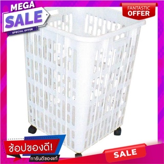 ตะกร้าผ้าเหลี่ยมมีล้อ SN 758 สีขาว ตะกร้าผ้า SQUARE LAUNDRY BASKET WITH WHEELS SN 758 WHITE อุปกรณ์จัดเก็บเสื้อผ้า