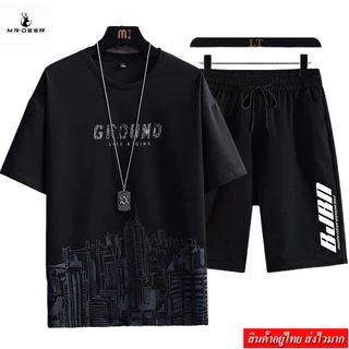 MR-DEER ชุดเซต2 ชิ้นผู้ชาย เสื้อยืดคอกลมเเขนสั้น สกรีนลาย กางเกงขาสั้น รุ่น 66222