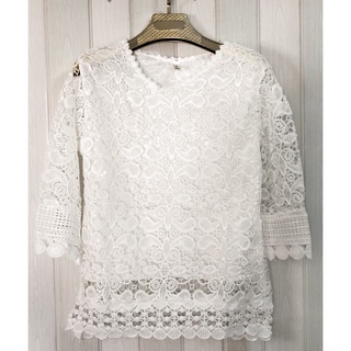 ZF SHOP เสื้อผู้หญิงลูกไม้หนาทั้งตัว  สีขาว