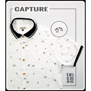เสื้อเชิ้ตโปโล ลายแพนกวิ้น สีขาว มีถึง 4XL