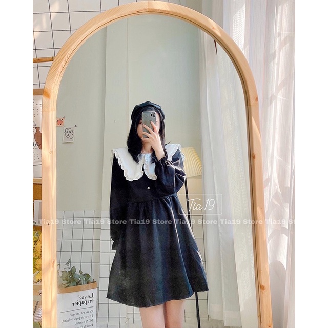 ชุดเดรสกํามะหยี ่ babydoll คอสีขาว ulzzang Tia19. ชุดเดรสสีแดงเลดี ้ เท ็ ด