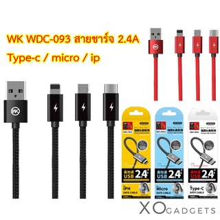 WK WDC-093 สายเคเบิลข้อมูลถัก 2.4A ip / micro / Type-c สายถัก ยาว1ม.