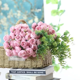 Dualswish 27 หัวประดิษฐ์ Camellia ดอกไม้ Peony Rose ช่อดอกไม้เจ้าสาวดอกไม้สําหรับงานแต่งงานตกแต่งบ้านสํานักงาน