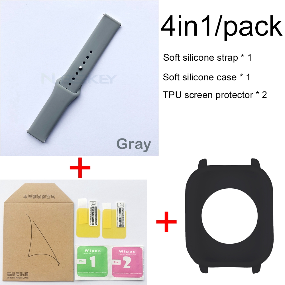 อุปกรณ์เสริมสำหรับ for Xiaomi Huami Amazfit Gts สายนาฬิกาข้อมือซิลิโคน + กรอบกันรอยหน้าจอ 2 ชิ้น