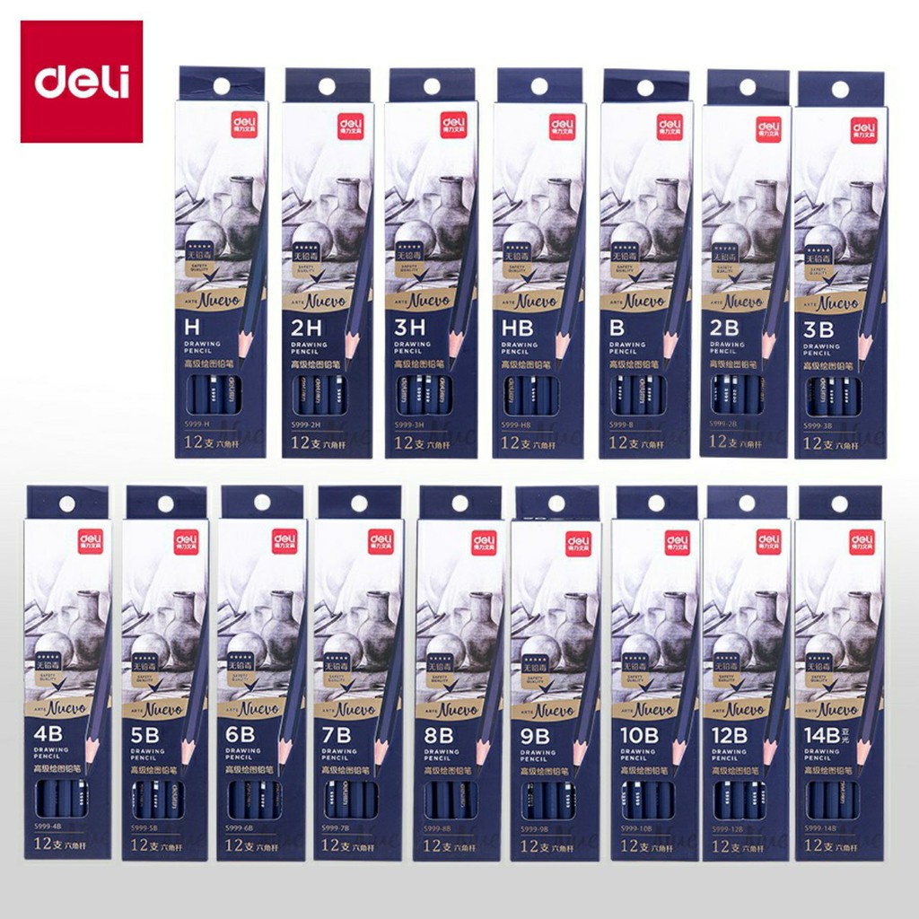ดินสอร่างพรีเมี่ยมเดลี่ 2 อัน | ความแข็งจาก B - 14B, H, 2H, 3H, HB - ดินสอเขียนคิ้ว - Nuevo S999