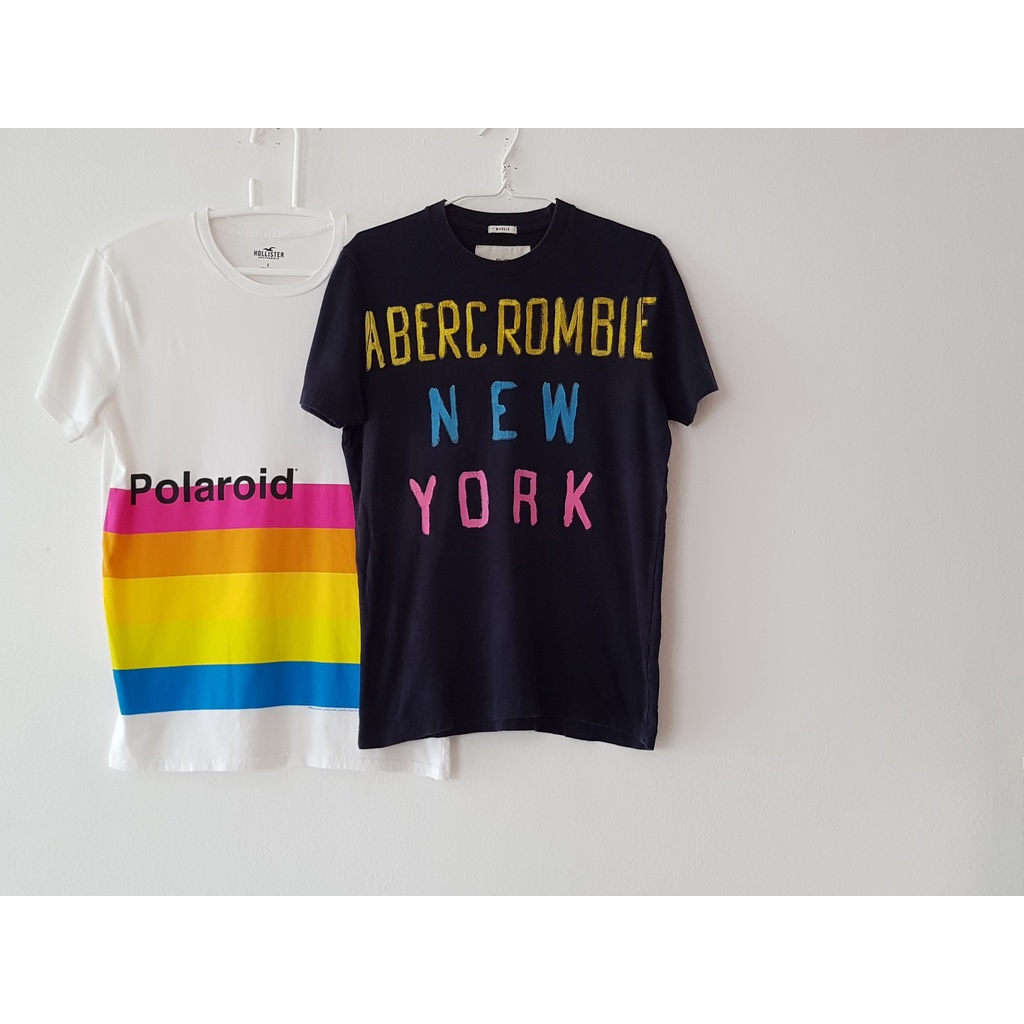 เสื้อยืด Abercrombie & Fitch สีกรมท่า / Hollister เสื้อยืด สีขาว ลาย Polaroid  * มือสอง ของแท้