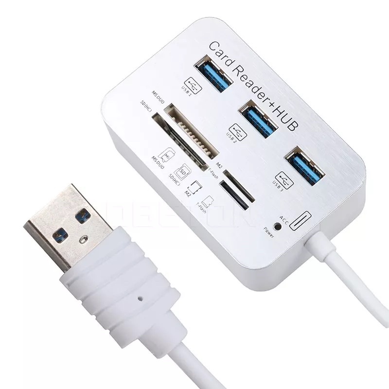 Mini USB 3.0 HUB + เครื่องอ่านการ์ดความเร็วสูง USB HUB พร้อม MS/SD/M2/ TF Card Reader 3 พอร์ต USB Splitterสำหรับแล็ปท็อป