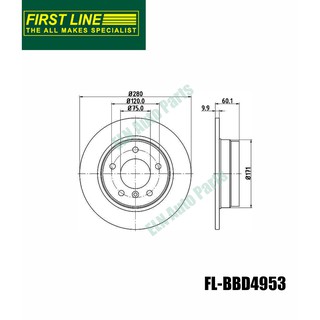 จานดิสก์เบรคหลัง บีเอ็มดับเบิลยู BMW E36 316i, 318i ปี 1990 (คู่) 280 mm. ไม่มีรูระบาย