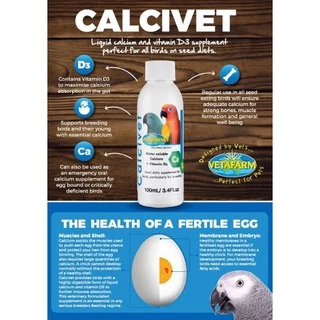 Vetafarm Calcivet เสริมแคลเซียม + วิตามิน D3 เตรียมพร้อมผสมพันธุ์ (แบ่ง 30ML)