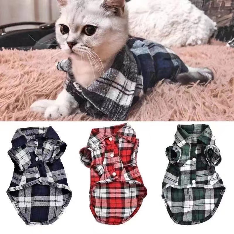 [COD] Cute Pet Dog Plaid Shirt Multi size Cat Lapel Shirt