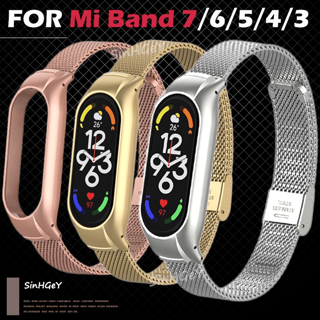 สายนาฬิกาข้อมือ สายสแตนเลสโลหะ แบบเปลี่ยน สําหรับ Xiaomi Mi Band 7 Mi Band 3 4 5 6