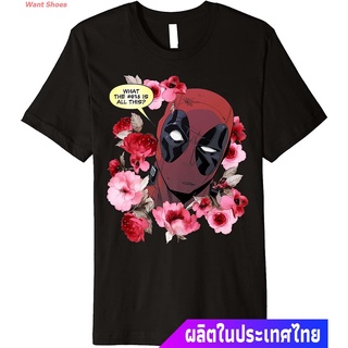 เสื้อยืดผู้ชายและผู้หญิง  Deadpool What The Flower Crown Premium T-Shirt Sports T-shirt