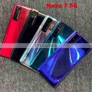 Diycayllnne สําหรับ Huawei Nova 7 Nova7 5G ฝาหลังกระจกด้านหลัง แบตเตอรี่ ประตูเปลี่ยน พร้อมสติกเกอร์ เลนส์กล้อง