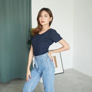 FF.shop-เสื้อยืดคอวีสีพื้นสไตล์เกาหลีใส่สบายผ้านิ่ม #635