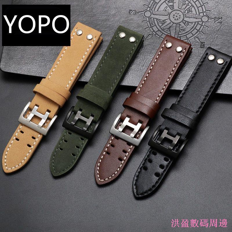 Jianyuan สายนาฬิกาหนังแท้ดิจิตอลเหมาะสําหรับ Hamilton Navy Field Hamilton Khaki Air Pilot Double Hol