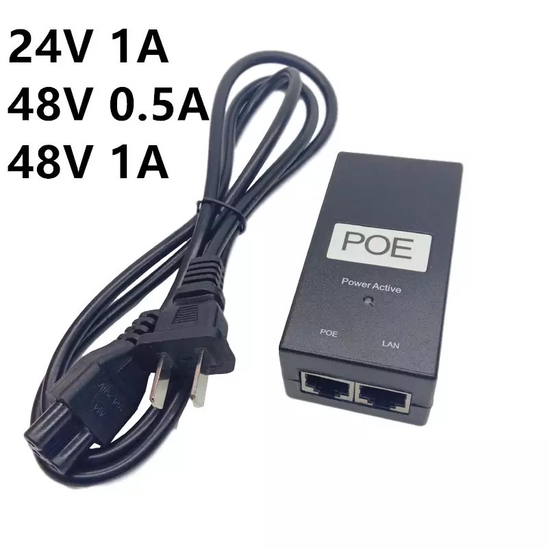 AC DC PoEอะแดปเตอร์จ่ายไฟ 24V 48 V 0.5A 1Aกล้องวงจรปิดActive PoE Injector Ethernet 12 24 48 โวลต์ 1A