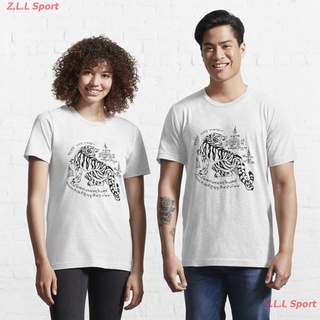 เสื้อยืดผ้าฝ้ายพิมพ์ลายZ.L.L Sport Tiger yantra Essential T-Shirt เสื้อยืดผู้หญิง เสื้อยืดผู้ชาย Sak Yant การสักยันต์ มว