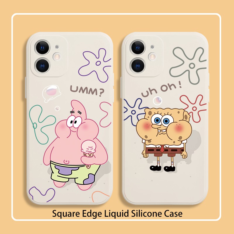 เคสซิลิโคนนิ่ม ลายการ์ตูนสพันจ์บ็อบน่ารัก สําหรับ IPhone 12 Pro Max 13 mini Xr 7 8 Plus 11 14 15 Pro Max se2
