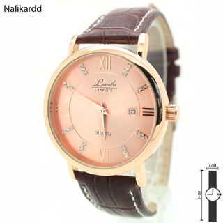 Lambo Watch นาฬิกาสายหนัง หน้าปัด Rose Glod(เพชร) ระบบเข็ม LAM-3(Brown)