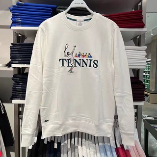 Lacoste เสื้อกันหนาวลําลอง คอกลม ผ้าฝ้าย พิมพ์ลายเทนนิส สร้างสรรค์ สําหรับผู้ชาย และผู้หญิง