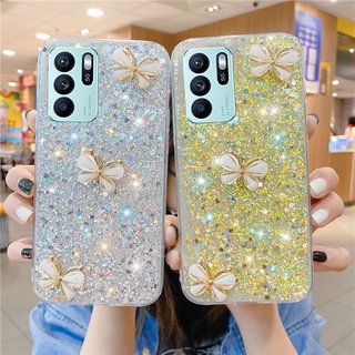 พร้อมส่ง ใหม่ เคสโทรศัพท์มือถือแบบใส แต่งกลิตเตอร์ ลายผีเสื้อ เพชร ระยิบระยับ สําหรับ OPPO Reno6 Z Reno 6 5G Reno6 5G Reno5 Pro Reno5 5G 2021