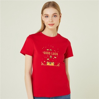 ผ้าฝ้าย 100%GIORDANO เสื้อตรุษจีน ผู้หญิงแขนสั้น Womens CNY Print Tee 05392215S-3XL