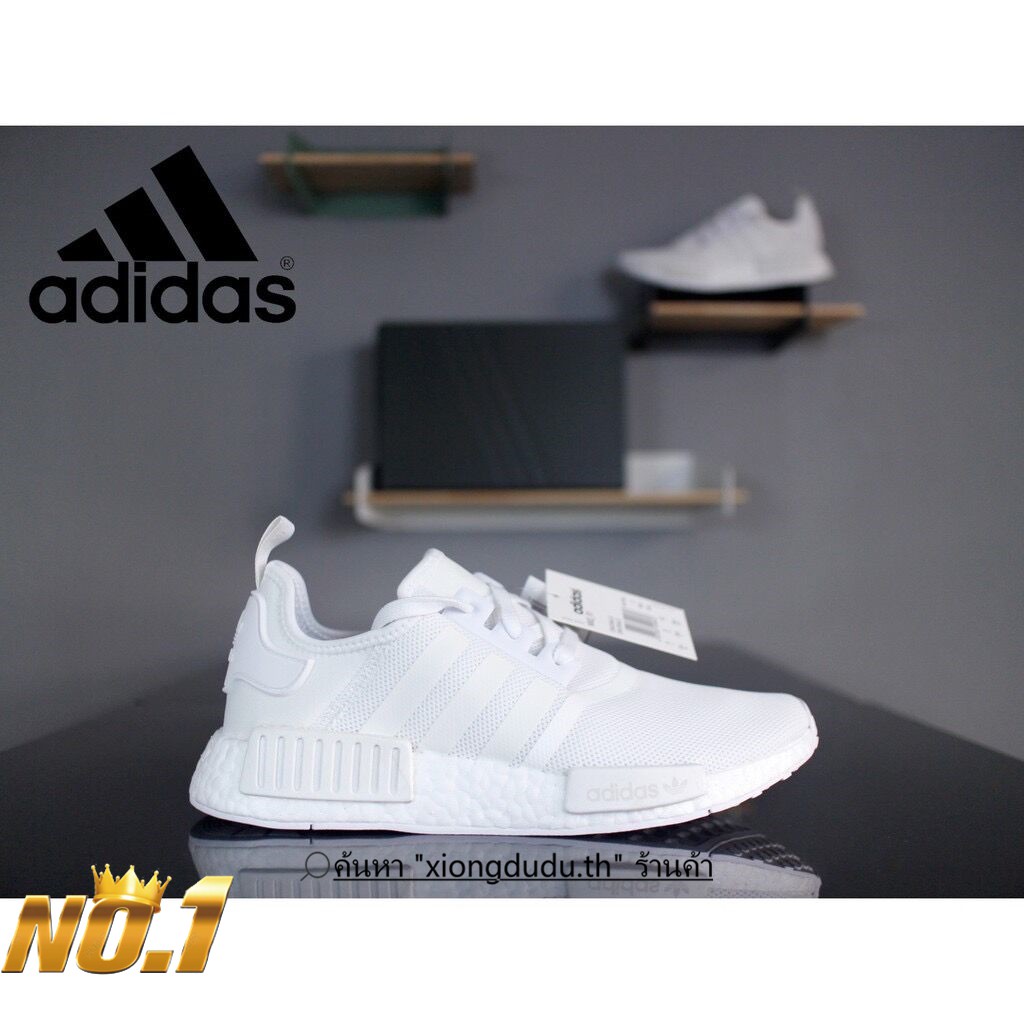 แท้ % NMD_R1  สต็อกพร้อม  All white  นุ่มสบาย  Classic adidas sneakers