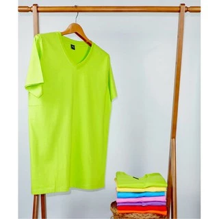 เสื้อยืด (ออกใบกำกับภาษีได้) สีเขียวมะนาว คอกลม คอวี (พร้อมส่ง สินค้าผลิตในไทย)