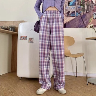 New Korean style straight casual wide-leg pants and high-waist plaid pants