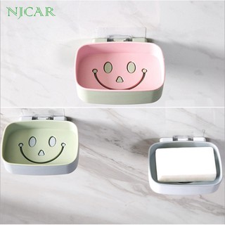 NJCAR1 H554 กล่องสบู่ ใส่สบู่แบบก้อน ลายหน้ายิ้ม ติดผนังได้ ไม่ต้องเจาะผนัง