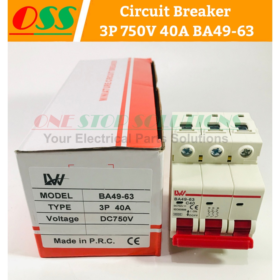 เซอร์กิตเบรกเกอร์ MCB DC 3P 750V 40A BA49-63