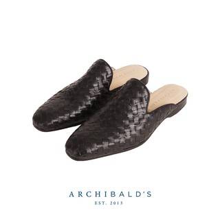 รองเท้า - Archibalds รุ่น Hypnos Slippers - Archibalds รองเท้าหนังแท้สาน เปิดส้น สีดำ