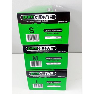 ถุงมือยาง Pure Glove Latex ถุงมือแพทย์ ชนิดมีแป้ง เหนียวไม่ขาดง่าย ผิวเรียบ สีขาวนวล