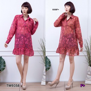 J9358 Dress เดรสชีฟองแขนยาวลายดอกชายระบาย Long sleeve chiffon dress with floral pattern