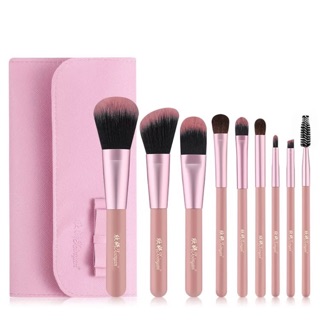 ชุดแปรงแต่งหน้า 9 ชิ้น พร้อมกระเป๋าหนัง PU👛สีชมพู