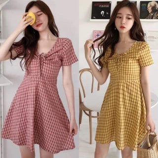 พร้อมส่ง❤️korea dress เดรสเกาหลีลายสก็อต เกาฮิตมาก