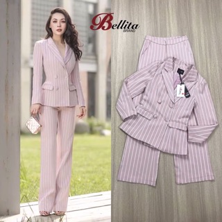 Set suit สีชมพู ลายทางแขนยาว New Arrival • By • Bellita