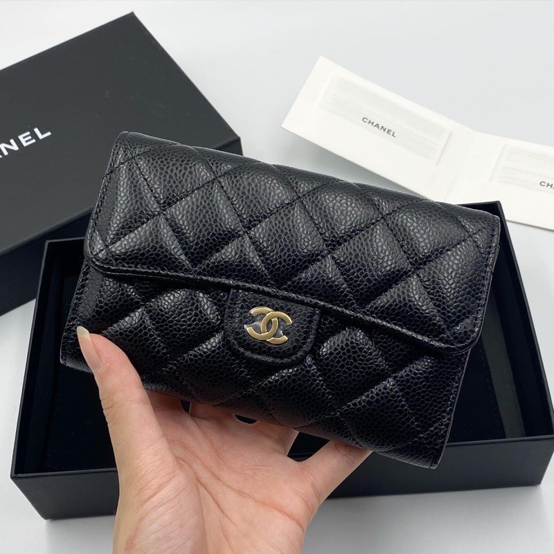 Newwww chanel medium wallet trifold รุ่นคลาสสิค HL29 light gold | Shopee  Thailand