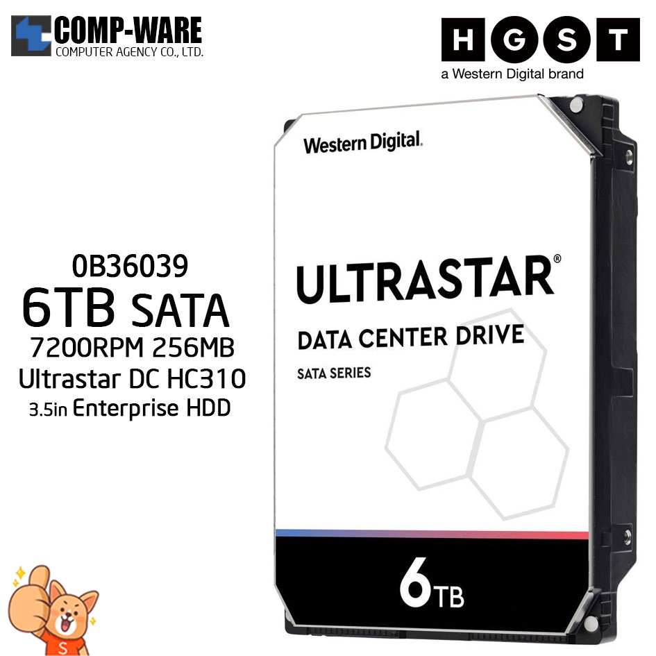 WD HGST Ultrastar DC HC310 6TB 3.5" SATA 6Gb/s 7200rpm Enterprise Hard Drive - 0B36039 รับประกัน 5 ป