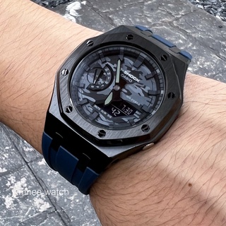 G-Shock Camo Dial GA-2100 with Black Metal and Navy Blue Rubber Strap