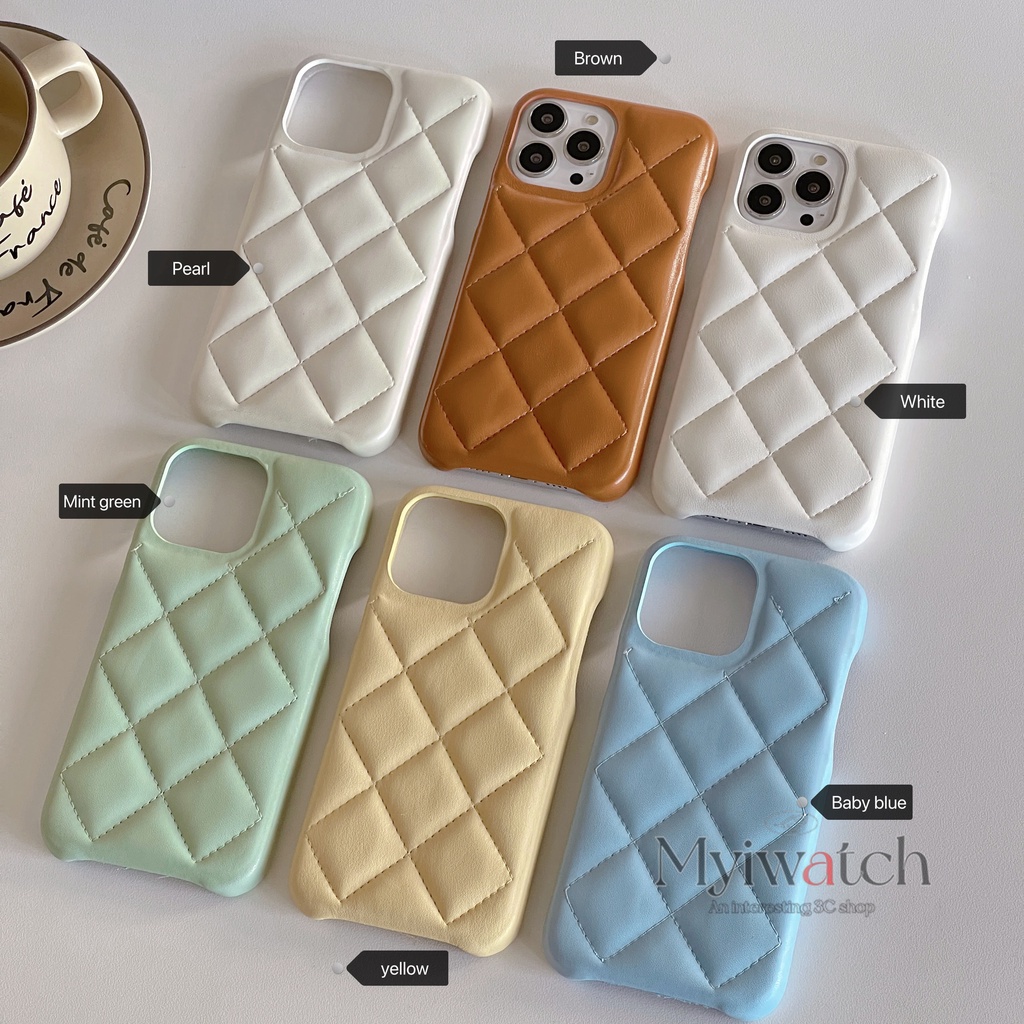 Macaron สีหนังสําหรับ iPhone 16 15 14 13 12 Pro Max 14 15 Plus Simple rhombus รูปแบบป้องกันครอบคลุมเต็มรูปแบบ anti-drop cove