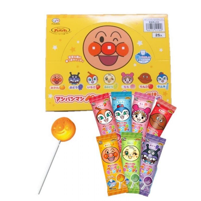 Candy Stick Anpanman ( ยกแพ็ค25ชิ้น) อันปังแมน อมยิ้มป้องกันฟันผุ รสผลไม้ อมยิ้ม ลูกอม จากญี่ปุ่น( 8g.25ชิ้น)