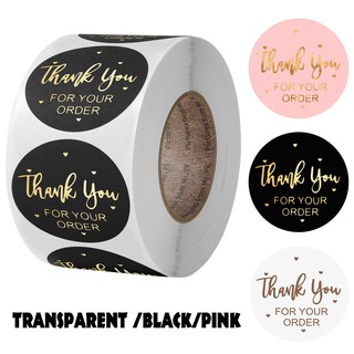 สติกเกอร์ฟอยล์สีทอง ลาย thank you สีดํา โปร่งใส สีชมพู สําหรับติดตกแต่ง 500 ชิ้น ต่อม้วน