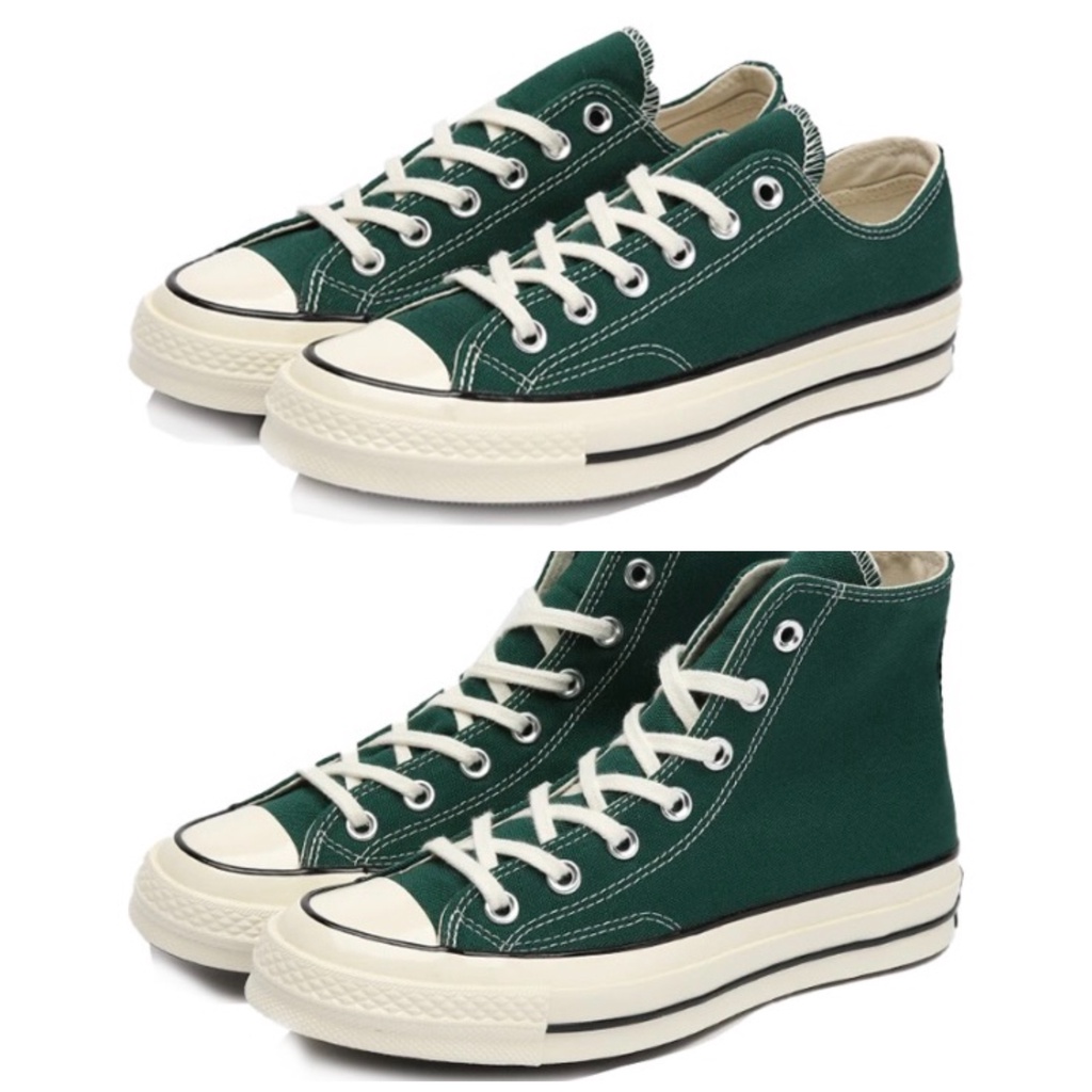 CONVERSE สนทนา 1970ส รองเท้าผ้าใบสีเขียวเข้ม รองเท้าผ้าใบหัวครีม รองเท้ายาง รองเท้าผู้ชาย รองเท้าผู้หญิง