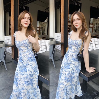 Dress ยาวลายดอกไม้สีฟ้า 💙